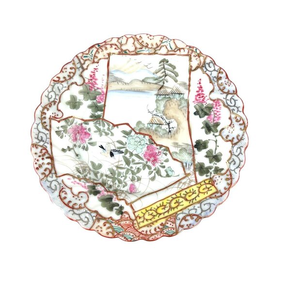 Antique Nippon Hand-Painted Dessert Plate 7 1/8" Scalloped Gilded Edge - Picture 3 of 5
